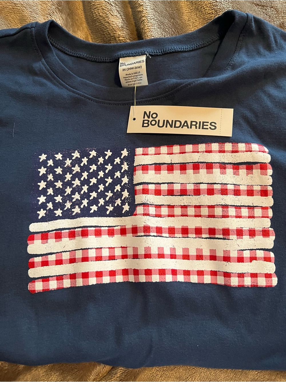 No Boundaries Navy USA Flag Crewneck Cropped Tee